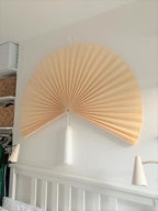 Fan Wall Decor, Japanese Giant Fan, Large Bamboo Fan Wall Art For Boho Hanging Headboard, Decorative Folding Fans For Over Bed, Asia Trending (Ivory 60 inch)