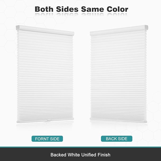 Changshade Cordless Cellular Shades, Light Filtering Honeycomb Shades for Windows, Pull Down Pleated Blinds, Easy to Install for Indoor Windows and French Doors,20" W x 50" H, White