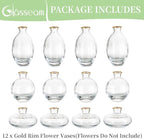 Glass Bud Vase for Centerpieces: 12Pcs Glasseam Gold Rim Mini Small Vases for Flowers Bulk Flower Vase Set Aesthetic Cute Handmade Tiny Short Wedding Table Centerpiece Decor