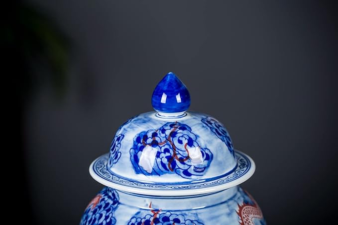 Chinese Ceramic Jar Ginger Jars with Lids for Home Décor Hand Painted Dragon Blue and White Porcelain Underglazed Red Vase Ornaments from Jingdezhen