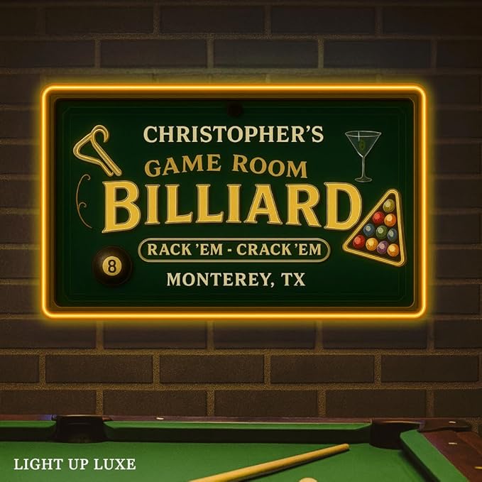 Personalized Billiards Neon Signs, Custom UV Printed Billiard LED Lights Sign, Decorative Wall Art, Lounge, Garage, Man Cave, Bar, Gaming Room Decor, Gifts For Men, Dad, Father, Friends