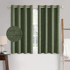 MIULEE 100% Blackout Linen Textured Curtains for Bedroom Solid Thermal Insulated Olive Green Grommet Room Darkening Curtains & Drapes Luxury Decor for Living Room Nursery 52 x 45 Inch (2 Panels)