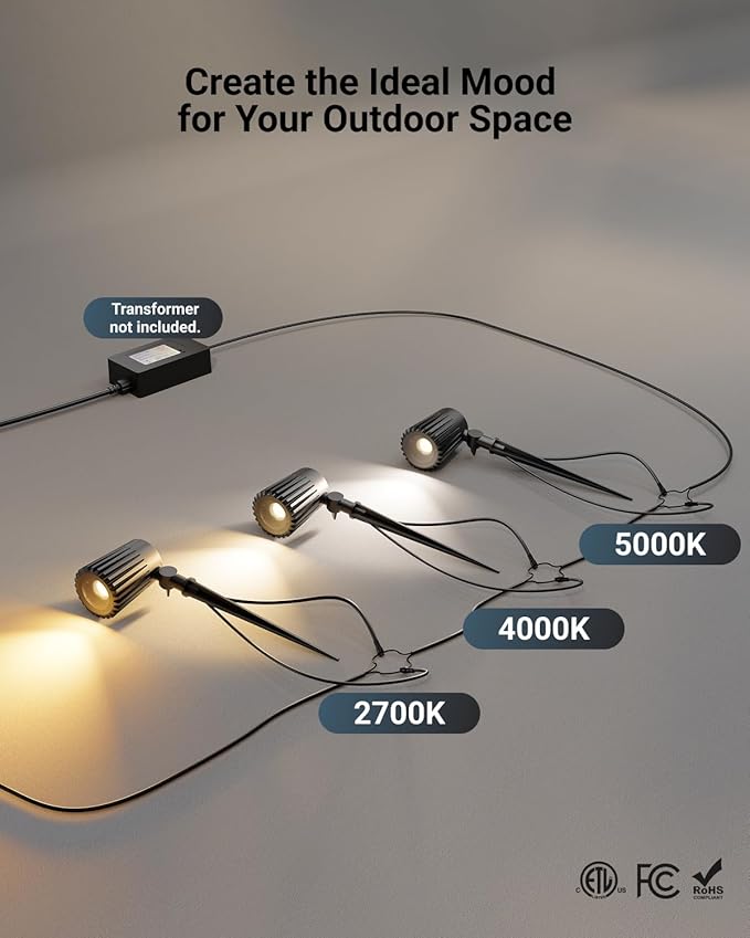 Sunco 6 Pack Garden Tree Flag Lights Outdoor [Luces para Jardin], LED Low Voltage Scope Spotlight with Connectors, 10W, Selectable CCT 2700K/4000K/5000K, 12V-24V, Beam Angle Adjustable, IP65 ETL