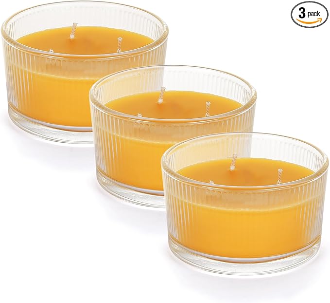 3PCS 3-Wick Beeswax Candles in Glass, Elegant and Natural Home Lighting,Unscented Raw Beeswax-Raw