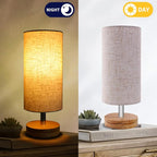Bedside Table Lamps, Table Lamp for Bedroom, Lamps for Night Stands with Linen Lampshades, Small Table Lamp for Living Room, Office (Bulb Excluded) (Wood)