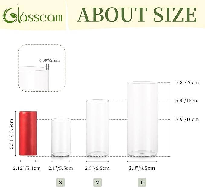 Glasseam Glass Hurricane Candle Holder Set of 6, Cylinder Candle Holders for Table Centerpiece, Modern Cylinder Vases for Centerpieces, Glass Candle Cylinders Clear Candle Vase Decorative for Wedding