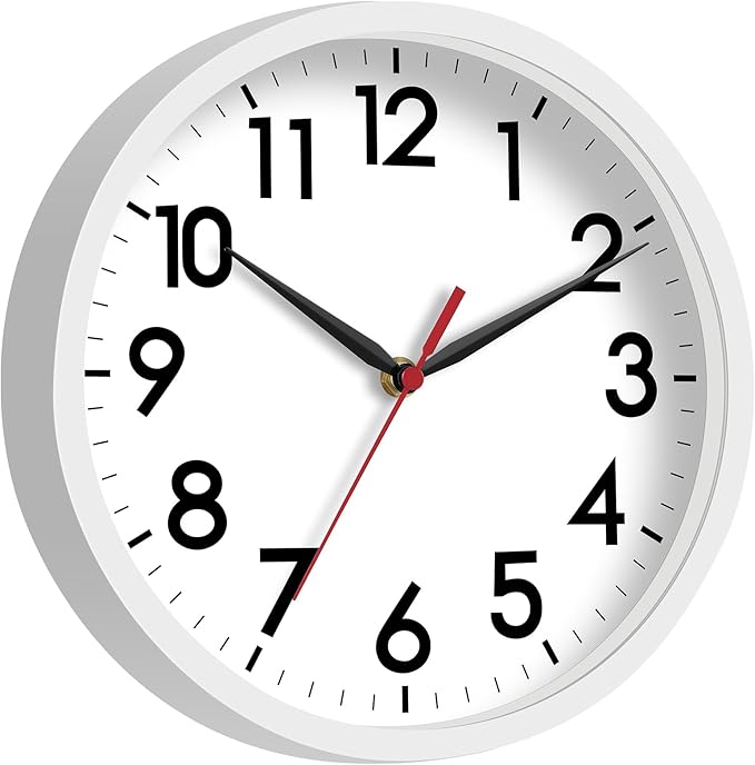 AKCISOT Wall Clock, Modern Small Wall Clocks Battery Operated 8 Inch, Silent Non-Ticking Analog Classic for Office, Home, Bathroom, Kitchen, Bedroom, School(White)