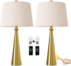Oneach 25.75" 3-Way Dimmable Touch Control Modern USB Table Lamp Set of 2 for Living Room Bed Room Bedside Nightstand Lamps Fabric Shade Vintage Accent Light Gold Antique Brass