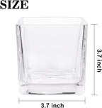 Set of 6 Square Glass Vases 4 x 4 Inch, Clear Cube Flower Vases with Sponge Brush, Candle Holders, Decorative Centerpieces for Home, Events or Weddings