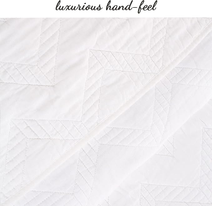 Cozy Line Home Fashions 100% Cotton Geometric Modern Zig Zag Stitch Solid White Quilt Bedding Set, Coverlet, Bedspread Lightweight for All Season (Chevron - White, Twin - 2 Piece)