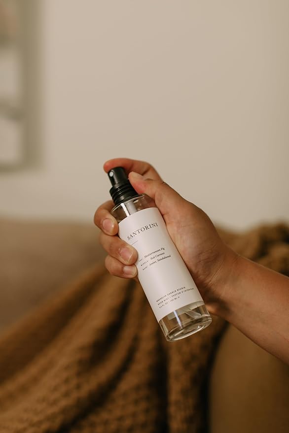 Brooklyn Candle Studio Santorini Room Mist - Long Lasting Fragrance Spray for Body & Linens, Sandalwood & Amber, Air Freshener for Bathroom & Bedroom, Clean Ingredients
