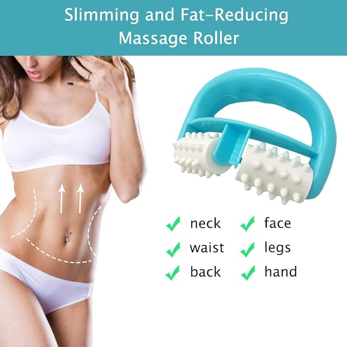 Cellulite Massage, Manual Roller Massages with Two-Wheel Handle,Relax Muscles to Relieve Stress,Increases Blood Circulation,Apply to Arm/Shoulder/Leg/Back/Buttocks/Abdomen(Blue)