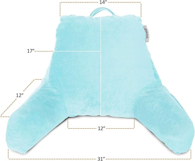 Nestl Reading Pillow Standard Bed Pillow, Back Pillow for Sitting in Bed Shredded Memory Foam Chair Pillow, Reading & Bed Rest Pillows Light Blue Back Pillow for Bed, Bed Chair Arm Pillow with Pockets