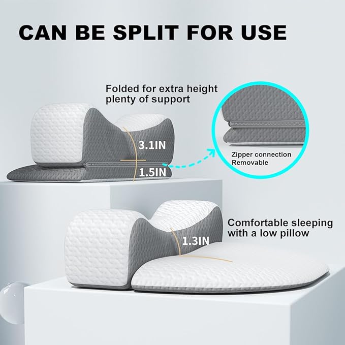 Memory Foam Neck Pillows Combo for Sleeping, Cervical Neck Pillow for Pain Relief, Neck Support Pillow Neck Roll Pillow for Bed (White-Upgrade Version)