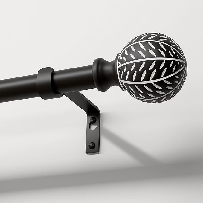 Black Curtain Rods for Windows 28 to 48 Inch,1'' Diameter Drapery Rods with Leaf Pattern Finials,Decorative Adjustable Heavy Duty Curtain Rods Set,18-45''