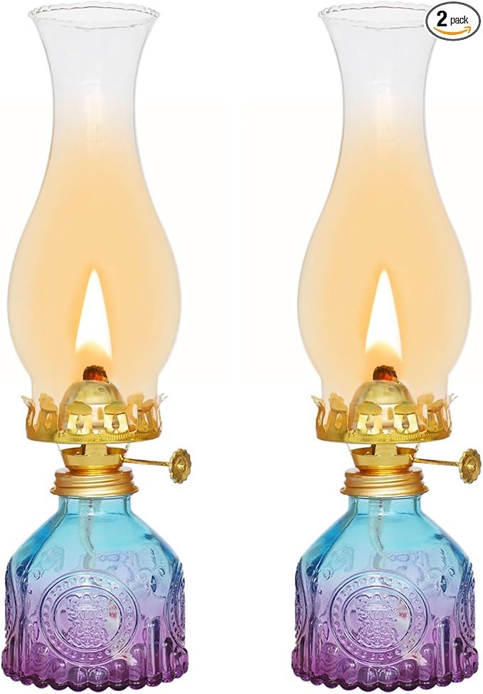 Oil Lamps for Indoor Use 2Pack, Gradient Pink Oil Lamp - 11x3 Vintage Kerosene Lantern, 48-Hour Burn, Adjustable Flame for Indoor/Outdoor Use