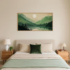 Celestdeco Watercolor Mountain Framed Canvas Wall Art Set, Boho Sun Forest Wall Decor, Green Scenery Wall Painting, Modern Woodland Artworks for Living Room, Bedroom, Dining Room, Office - 20" x40x1