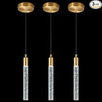 Modern Kitchen Island Pendant Light Dimmable LED Gold Brass Finish Mini Crystal Pendant Lighting Bedroom Bedside Table Small Pendant Lights（3-Pack）