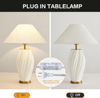 Modern Plug in Ceramic Table Lamps 24.5In, White Textured Table Lamp Tables Decorative for Living Room Bedroom Bedside Nightstand Room Office