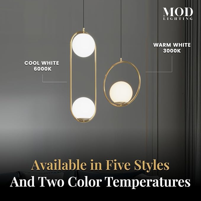 𝗠𝗢𝗗 𝗟𝗜𝗚𝗛𝗧𝗜𝗡𝗚 Jewels & Pearls | Modern Gold Pendant Light Fixtures, Hanging Globe Pendant Lights for Kitchen Island Lighting, Dimmable LED Bulb Included, 1 Pack (Gold | Warm White | Circle)
