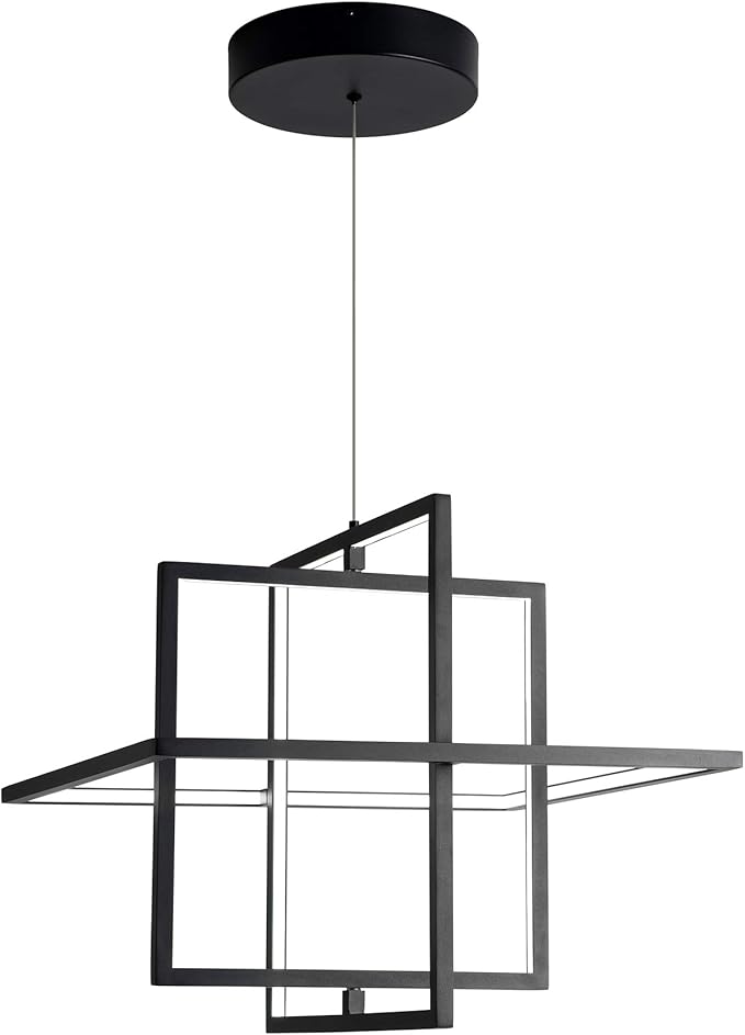 Modern LED Chandelier Led Pendant Light Square Contemporary Chandelier Hanging Light Dimmable for Living Room, Dining Room, Bedroom, Kitchen, Stydy Room 90W 6000K Cool Light (Black)