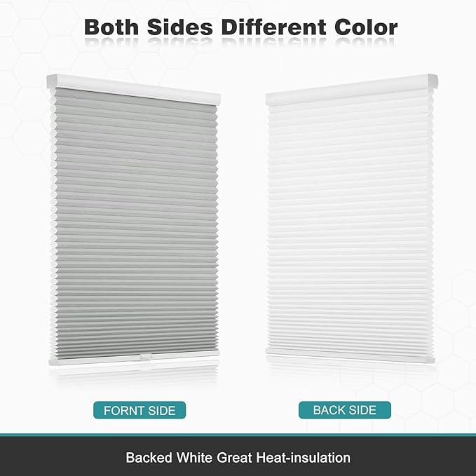 Changshade Cordless Cellular Shades, Light Filtering Honeycomb Shades for Windows, Pull Down Pleated Blinds, Easy to Install for Indoor Windows and French Doors,22" W x 36" H, Grey