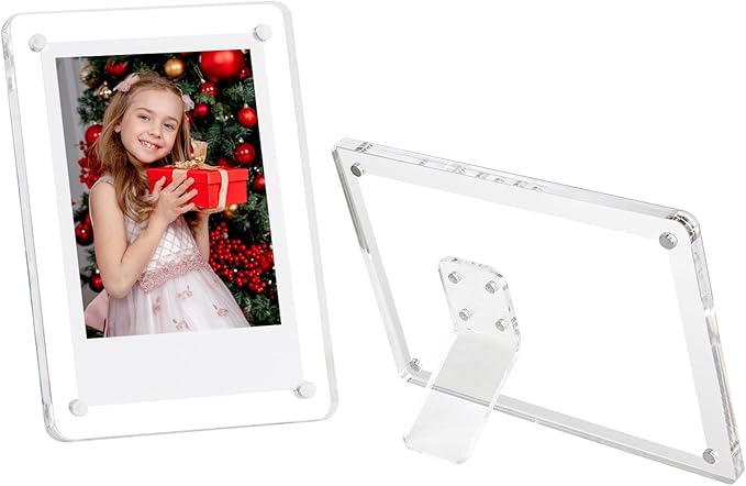 Mini Magnetic Picture Frames 2.36x3.54" with Removable Magnetic Stand, Acrylic Tabletop Photo Frames Compatible with Instax/Polaroid Camera for 2x3 Mini Film Pictures for Home/Office 2 Pack
