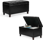 Asense Storage Ottoman Bench, Faux Leather Upholstered End of Bed Bench with Safety Hinge Wooden Legs, for Entryway Bedroom (Black, 33.3")
