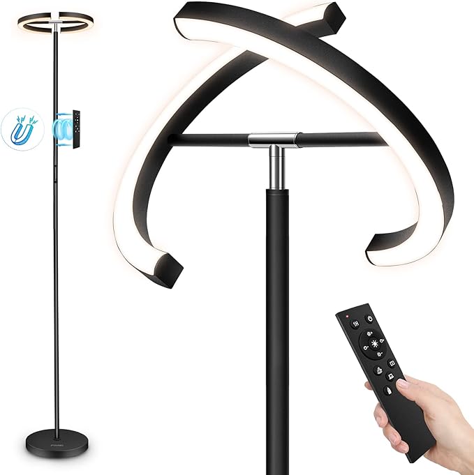 FIMEI Split Floor Lamp Modern LED Rotatable Floor Lamp, Eye-Protection Reading Standing Lamp with Stepless Dimming and 3000K-6000K Color, Separately Rotatable Design, Black