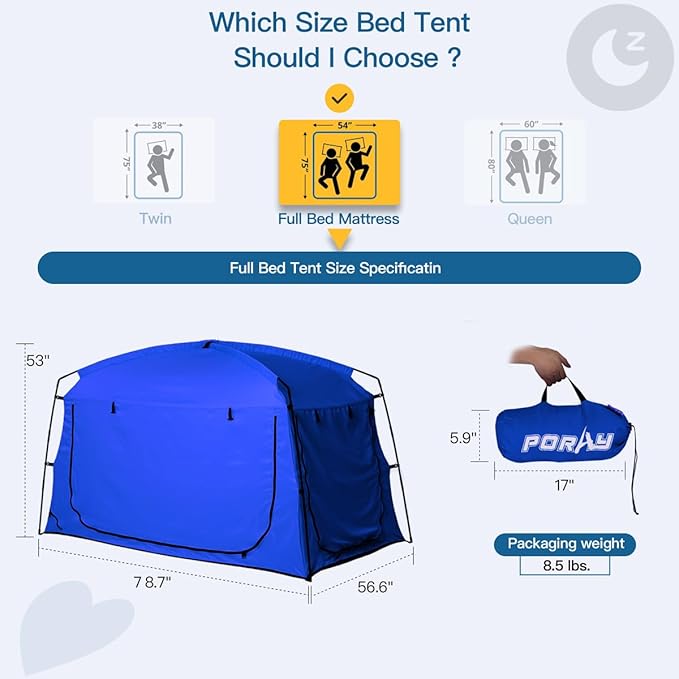 Bed Tent,Portable Privacy Sleeping Bed Canopy,Blackout 90% Drapes for Kids and Adult,Indoor Space Tent with Breathable Large Mesh Windows