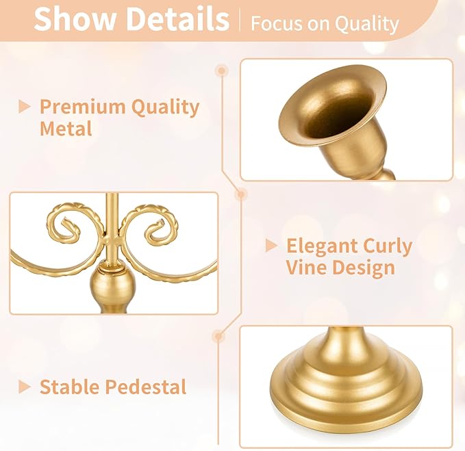 NUPTIO Candlestick Holders Candelabras Gold Candle Stick Stands 2 Pcs Metal Candelabra Centerpieces Candlestick Holders for Tapered Candles Wedding Birthday Party Dining Table Christmas Decoration 11"