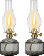 2 Pack Rustic Oil Lamp Large Vintage Glass Kerosene Lamp Chamber Oil Lamps for Indoor Use Home Decor Classic Old Hurricane Oil Lamp for Emergency Lighting 12.5''