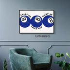 Blue 8 Ball Poster, Lucky Me Lucky You Lucky Us Quote Canvas Wall Art, Playful Billiards Balls Picture Print, Retro 8ball Pool Painting for Bar Cart Game Room Man Caves Wall 16x24in Unframed