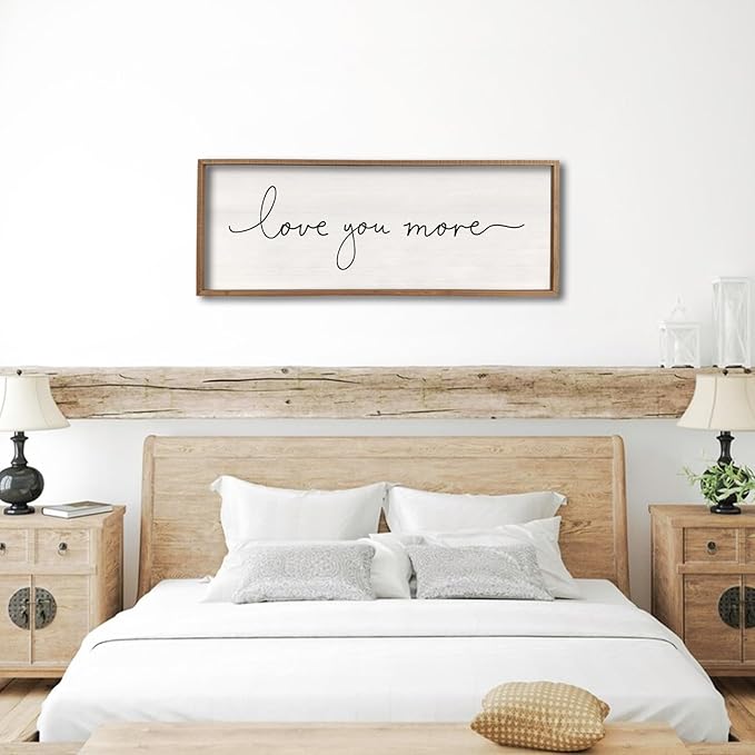 Love You More Sign 40''×15'' Master Bedroom Above Over Bed Wall Decor Modern Farmhouse Large Vintage Wood Framed Hanging Over Bed Bedside Wall Art (Wood)