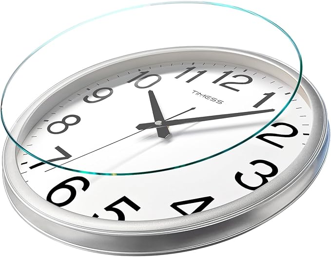 Wall Clock, 11 Inch Large Dial Non-Ticking Silent Battery Operated Quality Analog, Ultra-Quiet Movement Quartz, Timeless Stylish Clock, Ideal Modern Home, Office Décor (Sliver)