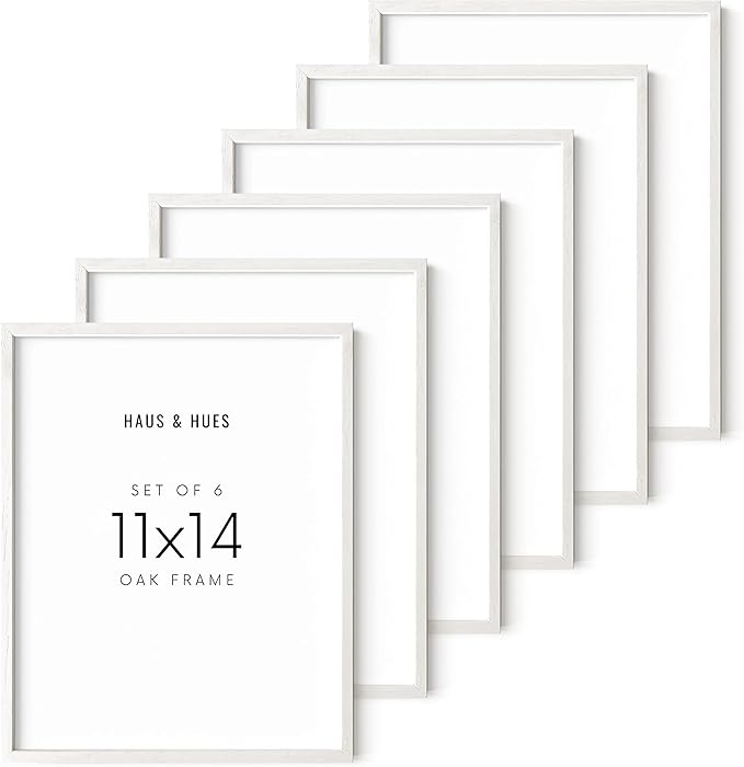 Haus and Hues White Oak 11x14 Picture Frame Set of 6 - Set of 6 11x14 Wood Picture Frame, 11x14 White Picture Frame, 14x11 Picture Frames, White Picture Frames 11x14, White Art Frame (White Oak Frame)