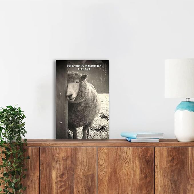 ART Jesus Saving Lamb Canvas Wall Jesus He Left the 99 to rescue Me Lamb Picture Wall Canvas Print Christian Framed Canvas Wall Decor, Luke 15-4