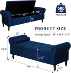 Storage Ottoman Bench for Bedroom, 63" End of Bed Bench with Rolled Arms Upholstered Ottoman Bench Fit for Bedroom, Living Room, Entryway, Velvet Navy Blue