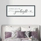comurdyo Always Kiss Me Goodnight Sign for Bedroom Above bed Wall Decor 40''×15'' Large Wood Frame For Couples Over Bed Hanging Wall Art (Black)