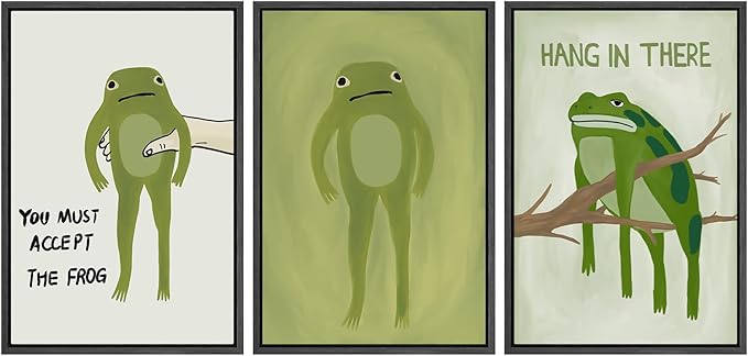 SIGNWIN Framed Canvas Print Wall Art Whimsical Frog Humorous Green Frog Photography Modern Art Minimalist Black and White for Living Room, Bedroom, Office - 24"x36"x3 Black