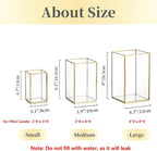 Glass Hurricane Candle Holder Large - Hewory 6pcs Gold Rectangle Flower Holders Centerpiece for Table, Tall Floor Square Pillar Candle Lantern for Wedding, Anniversary, Party, Fireplace, Dining Room