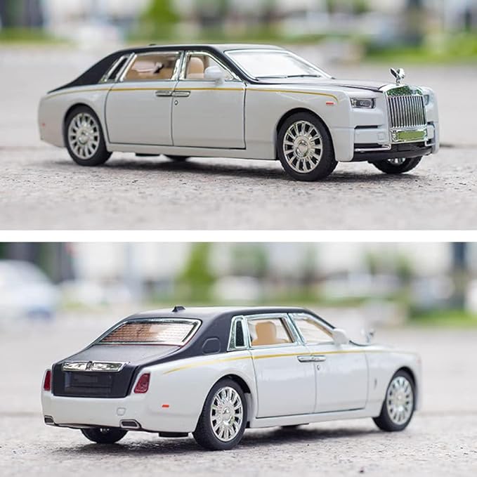 Alloy Collectible Rolls-Royce Phantom Model Toy Car, 1/32 Scale Diecast Car Model Pull Back Vehicles Phantom Toy with Sound & Light, Car Logo Can be Folded