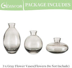 Bud Vases 3Pcs/Set Small Vases Handmade Cute Gray Small Vases for Flowers Centerpieces Glass Vases Mini Vase Home Decor Centerpieces, Events Table Decor