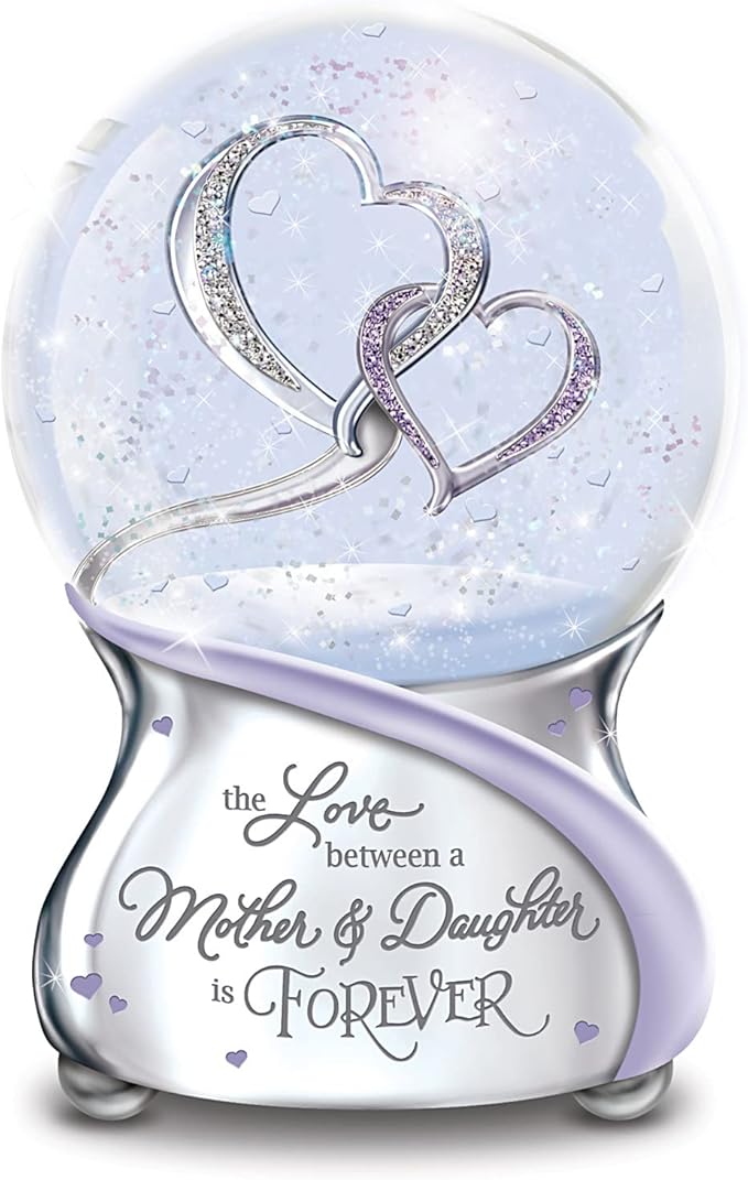 The Bradford Exchange Mother and Daughter Musical Glitter Globe, Swirling Hearts, Sentimental Message, Plays 'Always in My Heart'