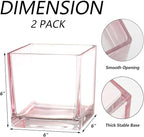 Square Pink Glass Vases Set of 2, 6" x 6" x 6" Square Vase for Centerpieces, Flower Vases for Centerpieces, Small Vase for Wedding, Party, Home Office Decoration