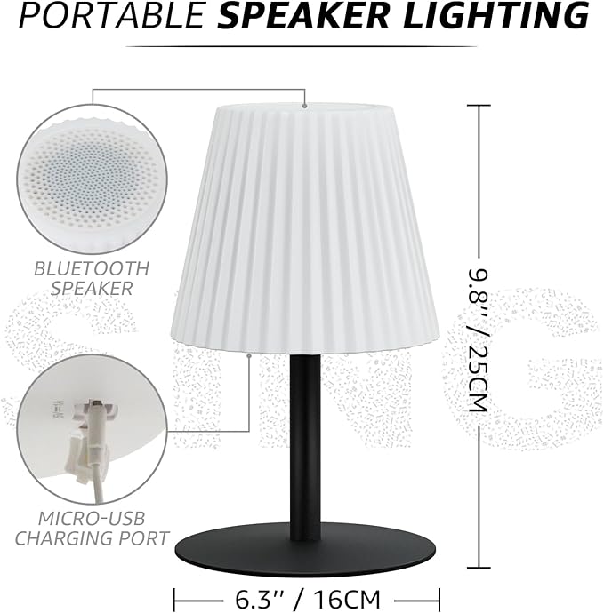 Set of 2 Shower Lamp with Dual Pairing Speaker, IP44 Water-Resistant Outdoor Lamp, Rechargeable Cordless Table Lamp with Speaker & RGB, Suitable for Inside Shower Bathroom Patio Garden
