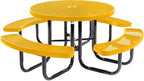 Coated Outdoor Furniture Heavy-Duty Portable Outdoor Picnic Table with Umbrella Hole, Expanded Metal Commercial-Grade Patio Dining Furniture Made in America (46" Round Top, Yellow)