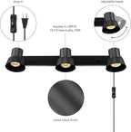 Globe Electric 64000115 22" 3-Light Plug-in Track Lighting, Matte Black, Pivoting Track Heads, 15-Foot Black Cord, in-Line on/Off Rocker Switch