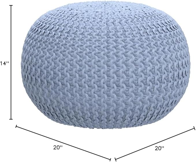 FRELISH DECOR Round Pouf Ottoman Hand Knitted 100% Cotton Pouf Foot Stool - Knitted Bean Bag -Floor Chair for Living Room Bedroom - Foot Rest for Couch (20 Diameter x 14 Height) - Light Grey