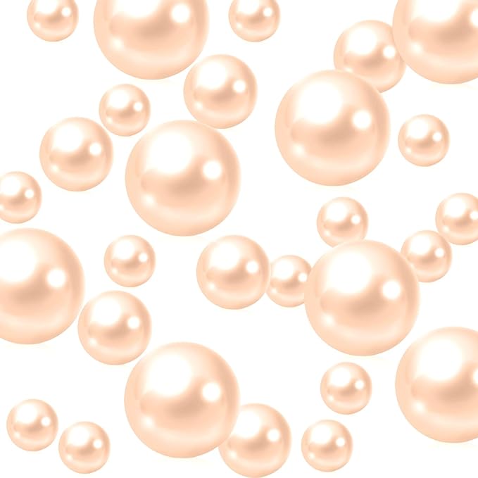 Light Champagne Vase Filler | 150PCS Pearls Bead for Centerpieces Vases | 8/14/20 mm No Hole Beads, Fake Pearls for Wedding Birthday Theme Party Table Centerpieces Decor